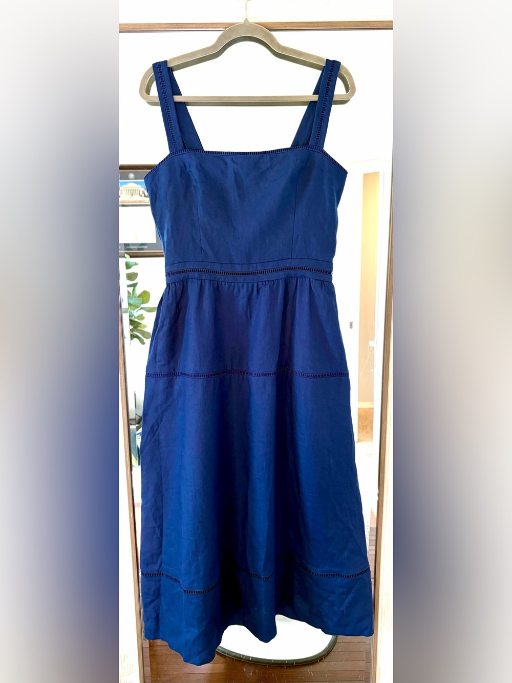 Reformation Everett Linen Midi Dress 100% Linen Navy Blue sz 12 *BROKEN ZIPPER*